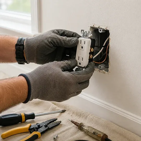 Residential electrician working on an electrical system