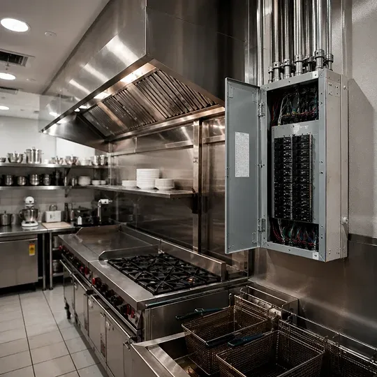 Commercial and industrial electrician working on electrical equipment