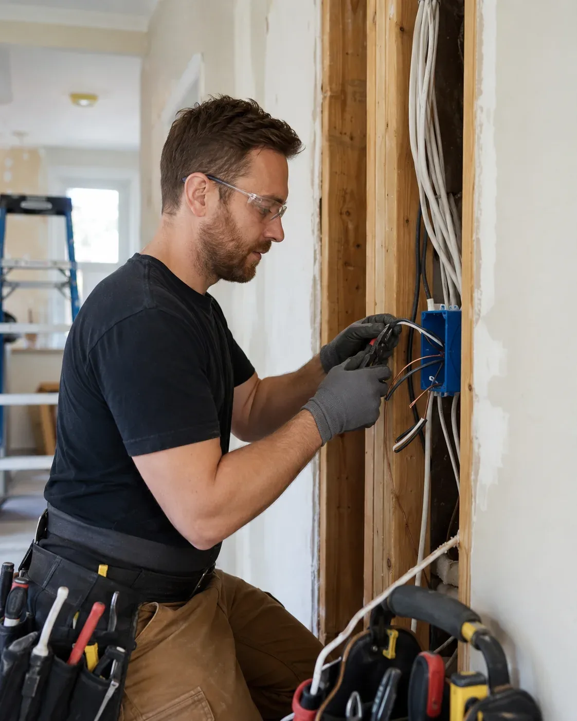 Electrician rewiring an older home in East York