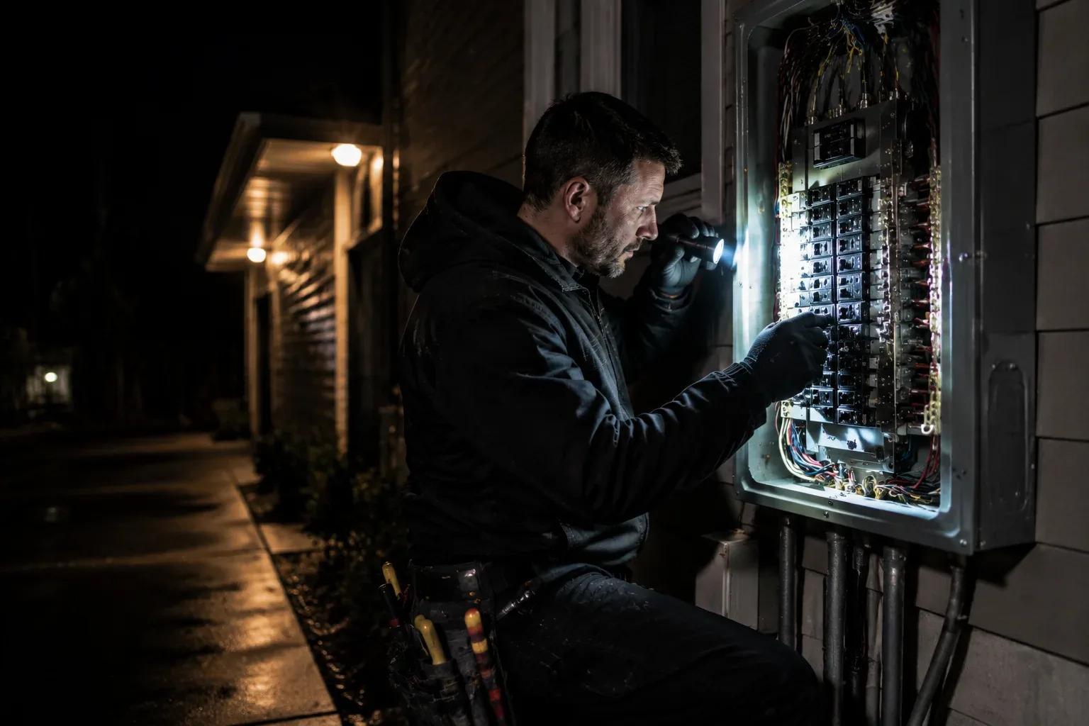 Emergency electrician responding to an electrical problem